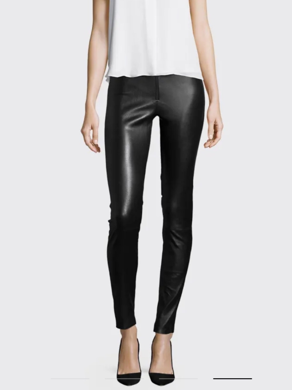 ALICE + OLIVIA Black Lamb Leather Low Waisted Leggings - Picture 3 of 9